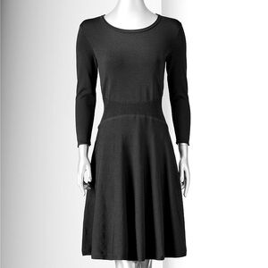 Simply Vera M black knit sweater dress fit flare 3/4 sleeve Vera Wang